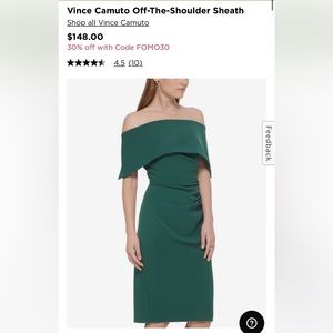 Vince Camuto Off-The-Shoulder dress hunter green size 10